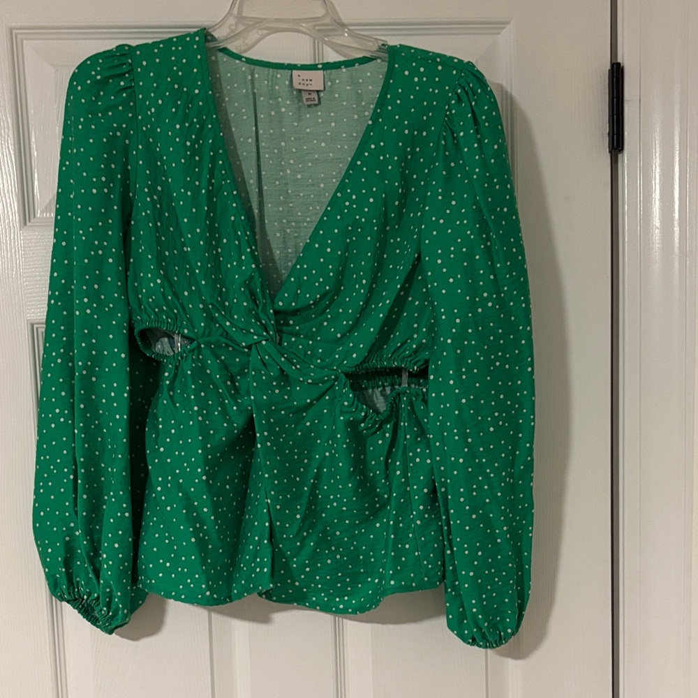 Green Polka Dot Women's Top with side cutouts